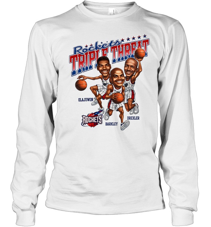 Hakeem Olajuwon Charles Barkley Clyde Drexler Houston Rockets Triple Threat vintage Long Sleeve Tee