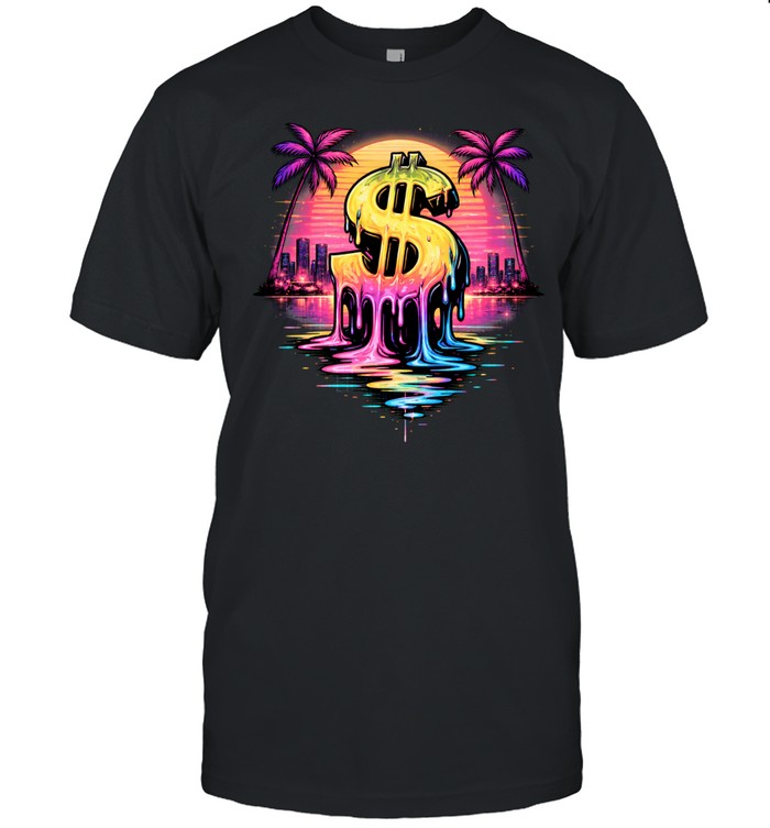 Melting Dollar GTA 6 Inspired Vice City Neon Graphic Unisex T-Shirt