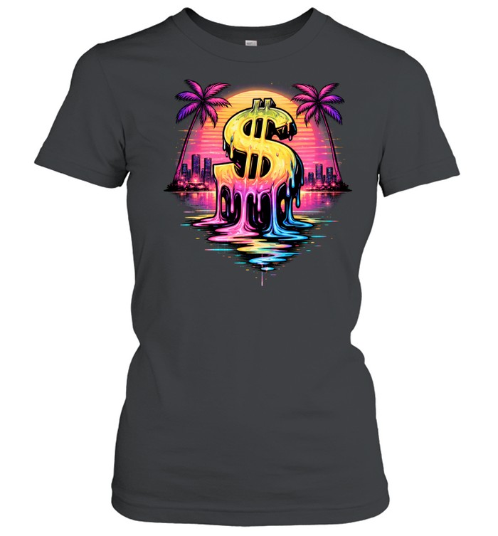 Melting Dollar GTA 6 Inspired Vice City Neon Graphic Women T-Shirt
