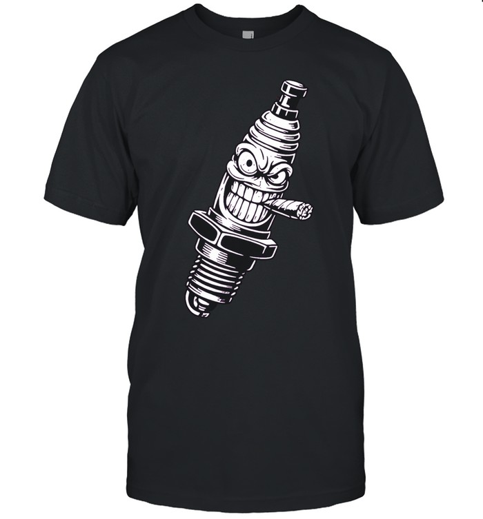 Spark plug smoking cigar garage mechanic cartoon Unisex T-Shirt