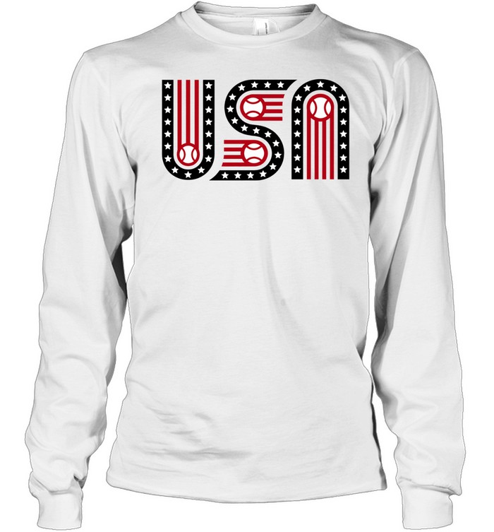 USA stars stripes and baseball Long Sleeve Tee