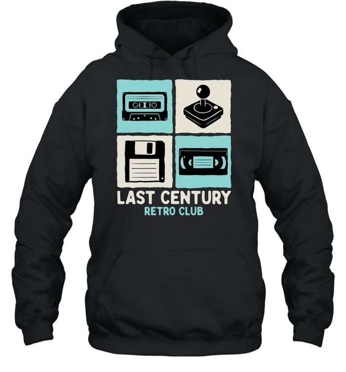 Cassette tape joystick video tape and floppy disk Last Century Retro Club Hoodie