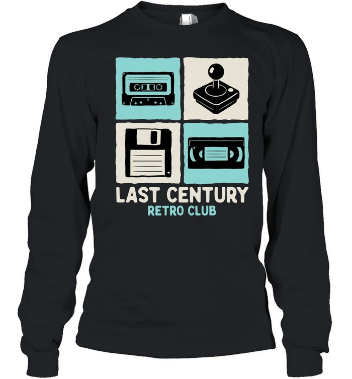 Cassette tape joystick video tape and floppy disk Last Century Retro Club Long Sleeve Tee