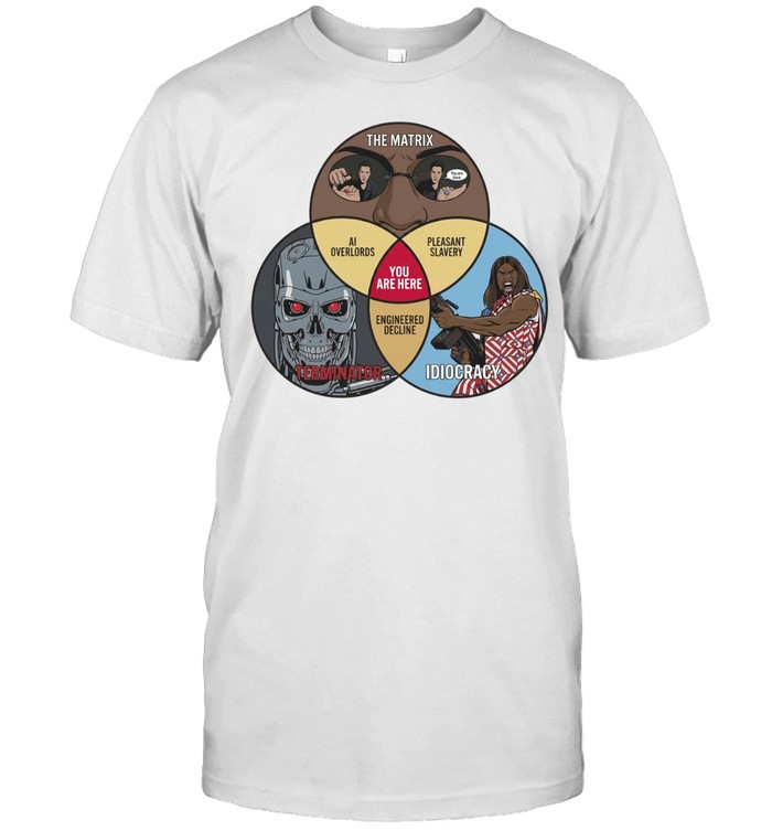 Venn of Movie Dystopia The Matrix Terminator Idiocracy Unisex T-Shirt