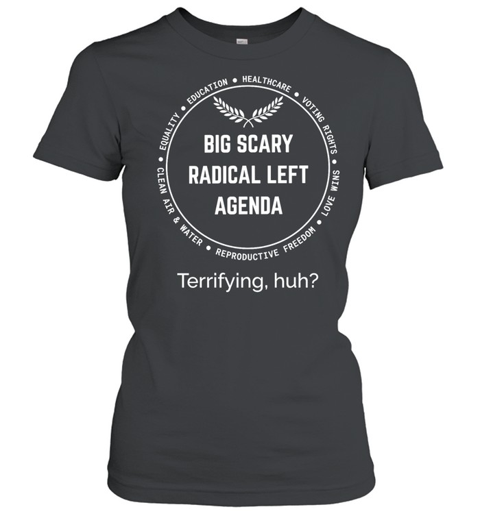 Big scary radical left agenda terrifying huh equality education healthcare Women T-Shirt