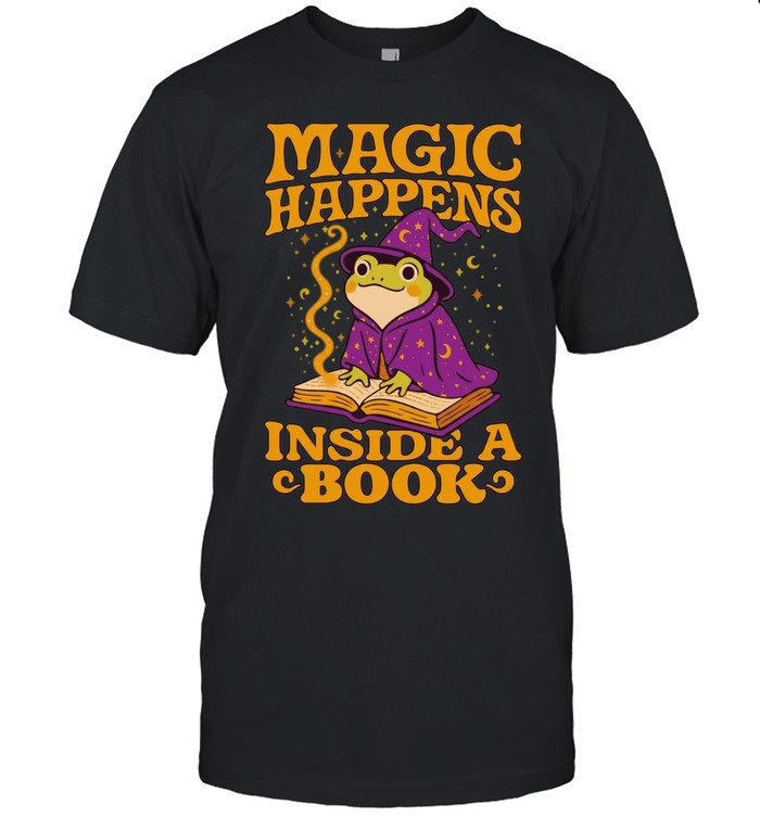 Magic Happens frog witch inside a book Unisex T-Shirt