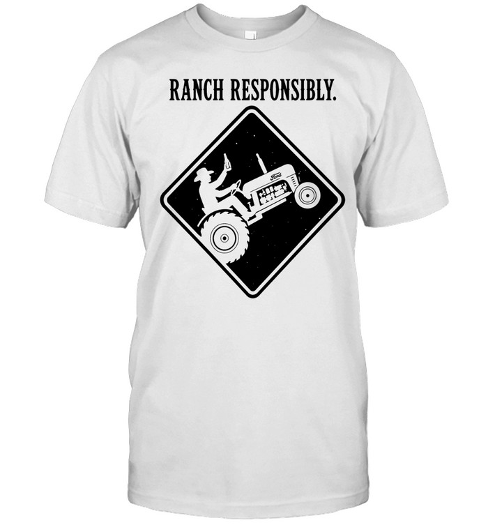 Man Is driving a farm tractor while drinking alcohol ranch responsibly Unisex T-Shirt