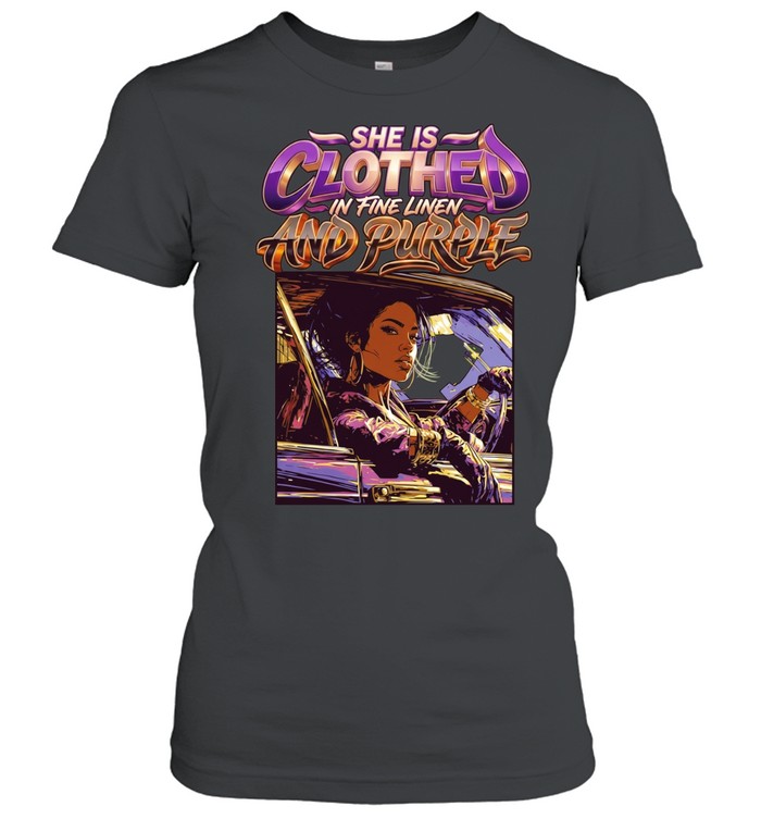 She is clothed in fine linen and purple car Women T-Shirt