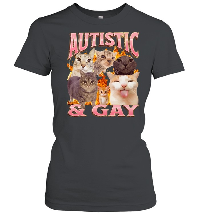 Autistic and Gay cats flame aesthetic print aesthetic funny meme Women T-Shirt
