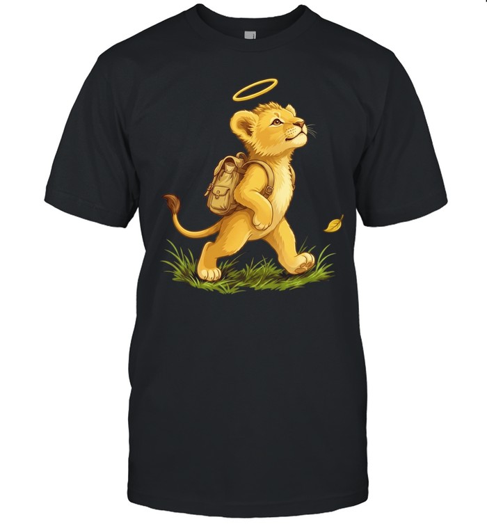 Baby Lion cub with halo and backpack going to school Unisex T-Shirt