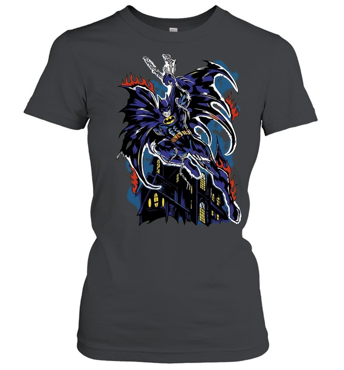 Batman DC Comics character fire mansion gothic comic book illustration Women T-Shirt