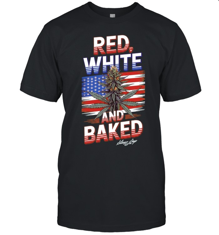 Cannabis Leaf American Flag Red White and Baked Stoner Days Fourth of July Unisex T-Shirt