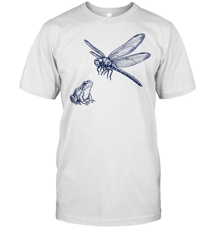 Dragonfly and Frog Nature Illustration Wildlife Biology Lovers Unisex T-Shirt