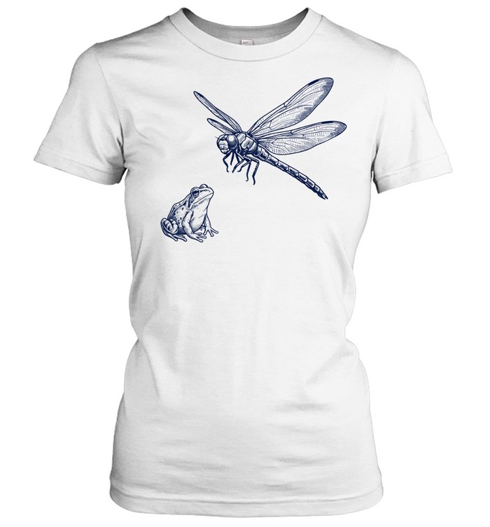 Dragonfly and Frog Nature Illustration Wildlife Biology Lovers Women T-Shirt