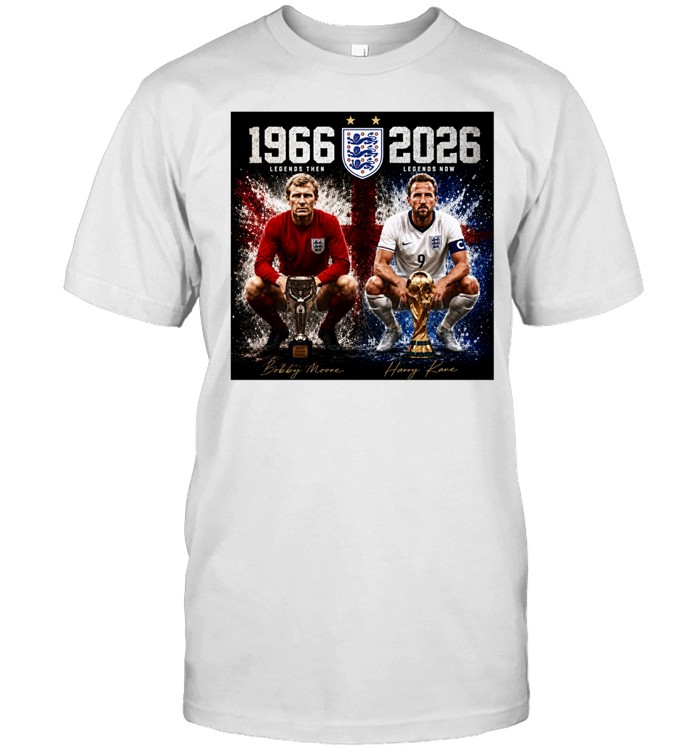 Harry Kane Legends now 2026 and Bobby Moore Legends then 1966 Unisex T-Shirt