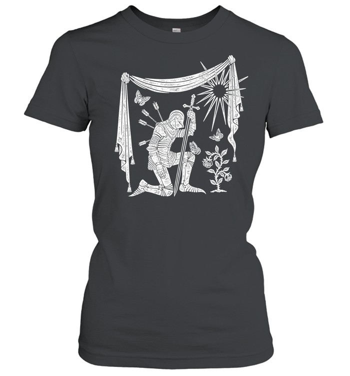 Knight Kneeling with Sword and Arrows Women T-Shirt