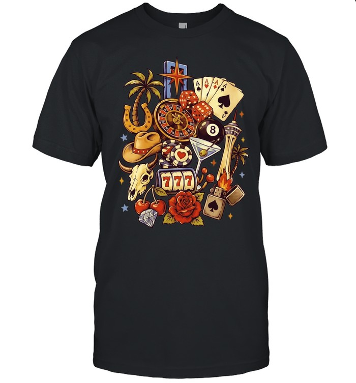 Las Vegas Casino Lucky Seven A Ace of Spades Poker Dice Roulette Palm Tree Unisex T-Shirt