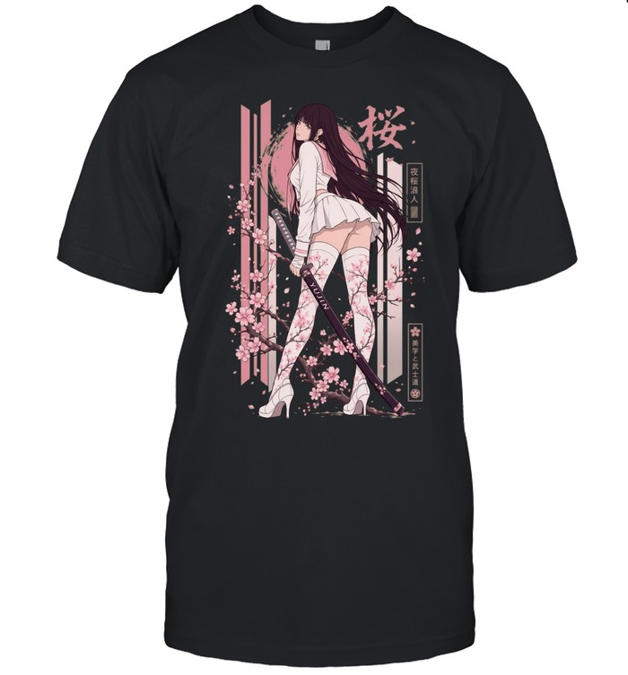 Sakura Samurai Girl with Katana cartoon Unisex T-Shirt