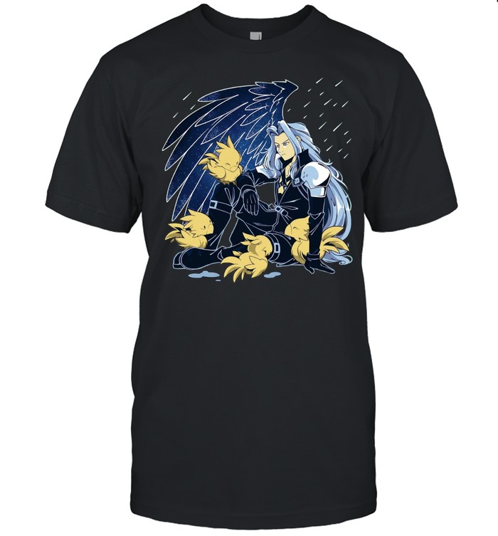 Sephiroth Final Fantasy VII with Chocobo birds sitting in the rain Unisex T-Shirt