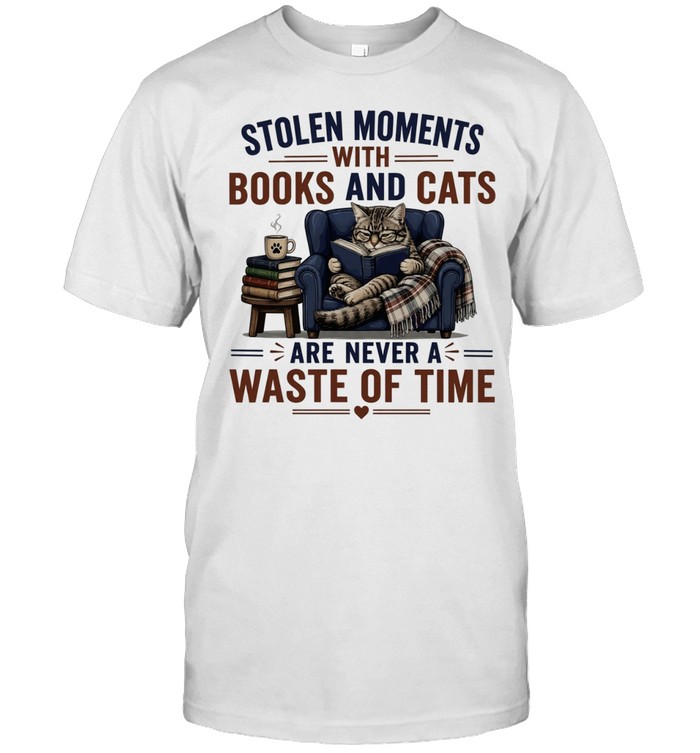 Stolen moments with books and cats are never a waste of time Unisex T-Shirt