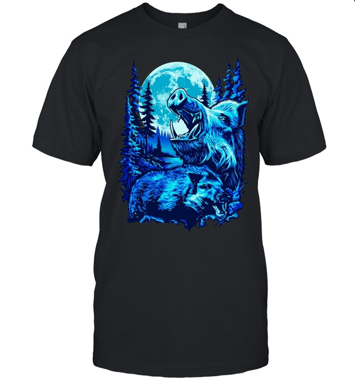 Wild Boar and Forest Moonlight Moon Animal Wildlife Night Nature Silhouette Unisex T-Shirt