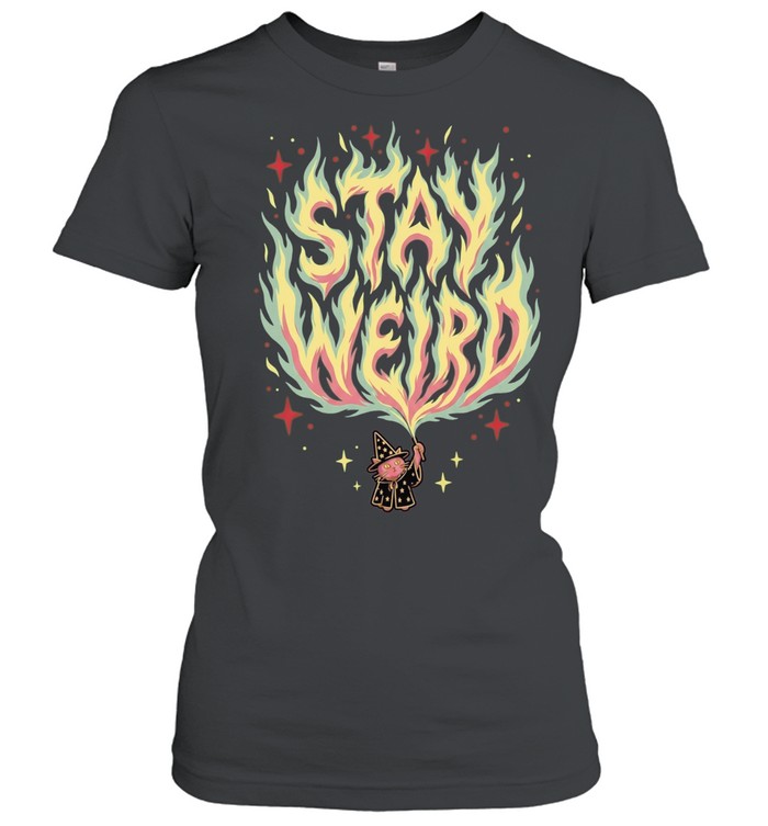 Witch Cat Stay Weird Flames Magic Spell Occult Pagan Mystical Fantasy Women T-Shirt