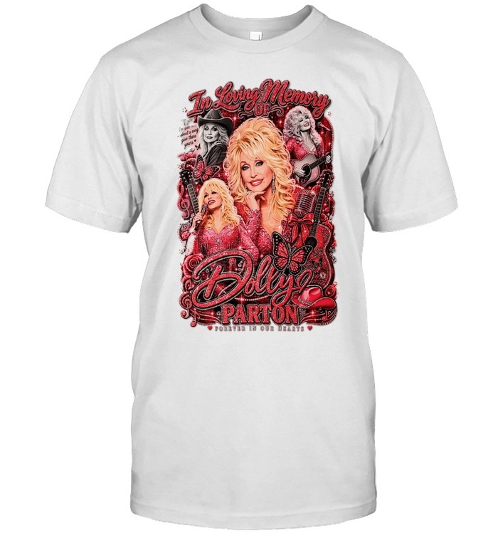 Dolly Parton in loving memory of forever our hearts collaged portraits pink guitars butterflies Unisex T-Shirt