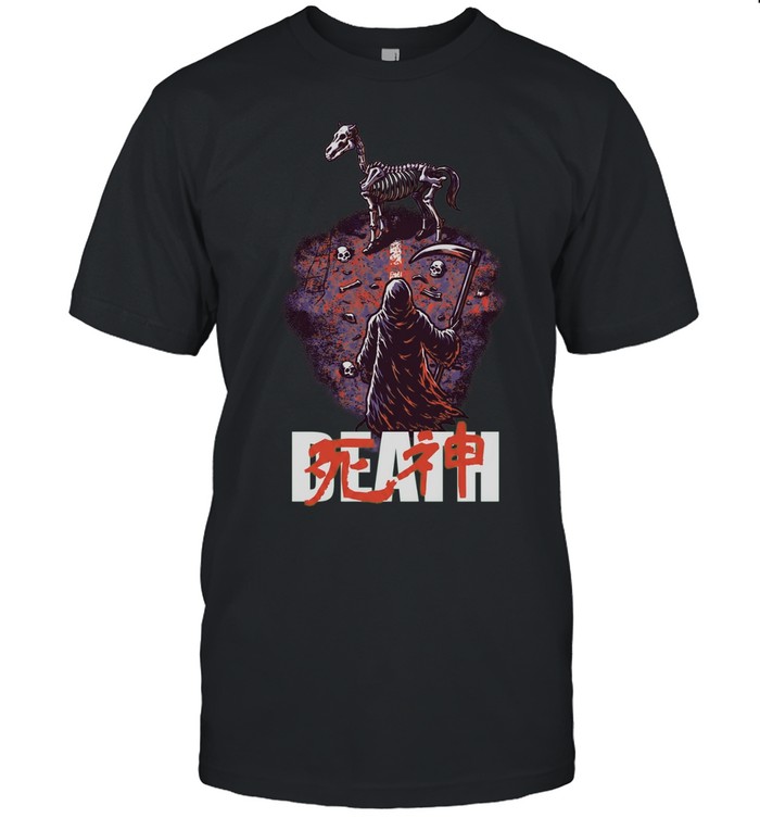 Grim Reaper Death Horse Shinigami Skull Skeleton Kanji Unisex T-Shirt