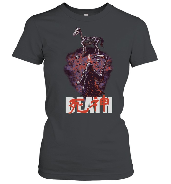 Grim Reaper Death Horse Shinigami Skull Skeleton Kanji Women T-Shirt