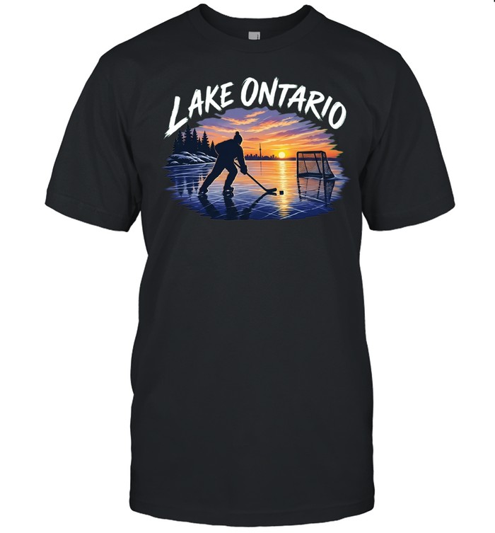 Lake ontario silhouette hockey player net ice sunset Unisex T-Shirt