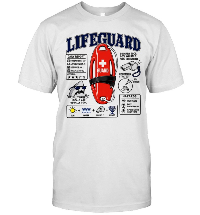 Lifeguard Daily Report Sun Water Whistle Equals Chaos Red Rescue Buoy Shark Sunglasses Unisex T-Shirt