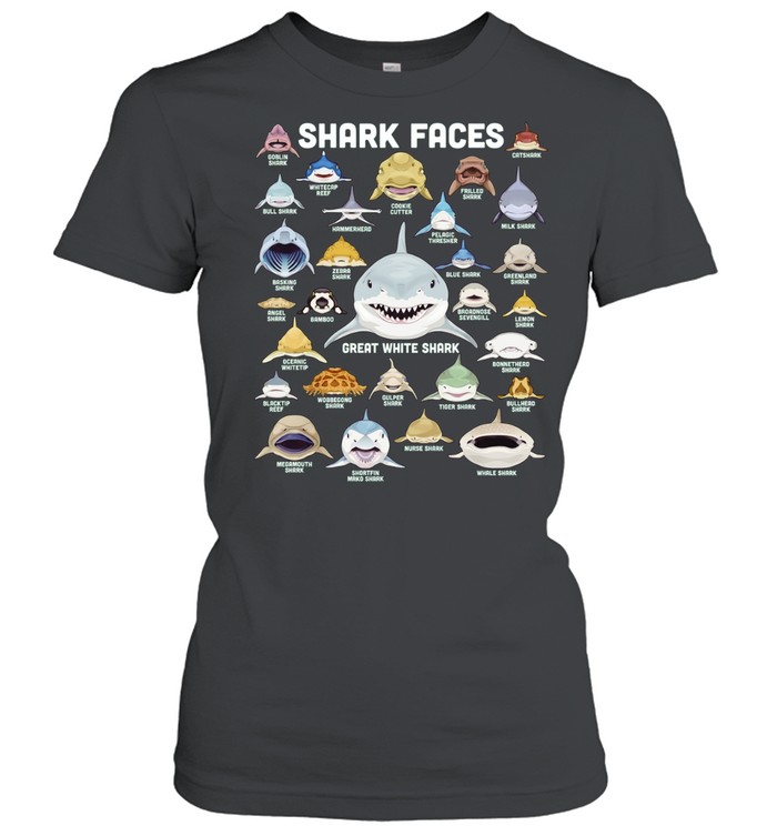 Shark Faces Types of Shark Funny Marine Biology Women T-Shirt
