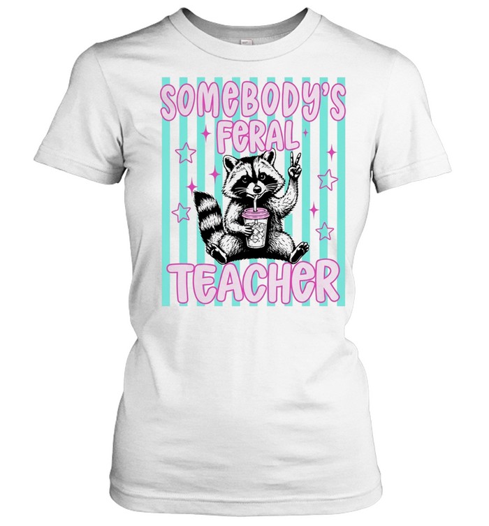 Somebody’s Feral Teacher Raccoon Peace Sign Iced Coffee Women T-Shirt