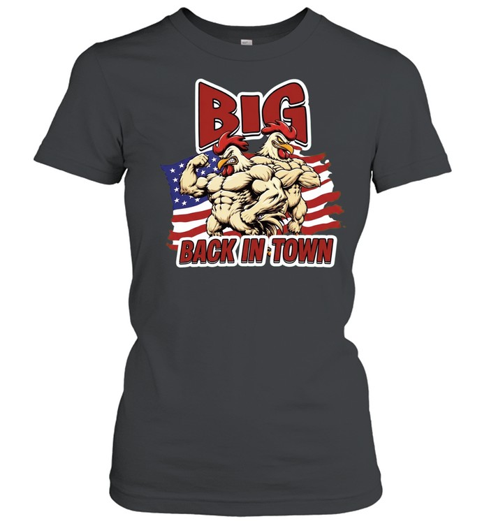 Big back in town muscular cartoon roosters American flag Women T-Shirt