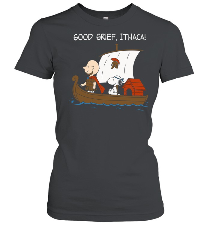 Charlie Brown Snoopy Good Grief Ithaca Cartoon Sailing Wooden Galley Ship Women T-Shirt