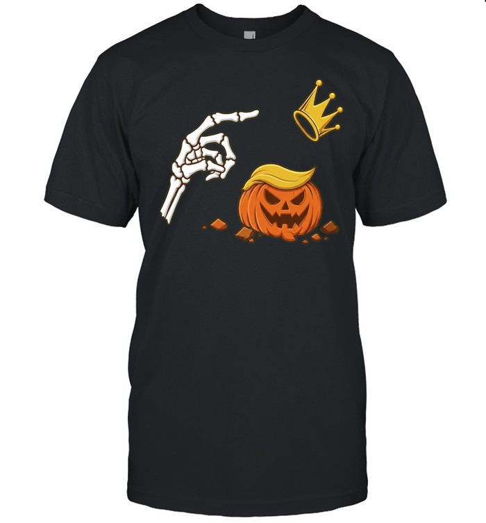 Donald Trump Jack O Lantern Pumpkin Skeleton Pointing Crown Halloween Unisex T-Shirt