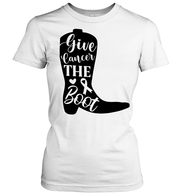 Give Cancer the Boot Awareness Ribbon Western Cowboy Boot Women T-Shirt