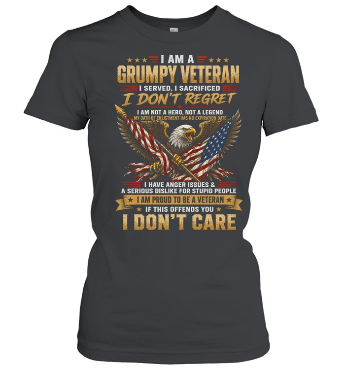 I Am A Grumpy Veteran Patriotic Eagle American Flag Military Women T-Shirt