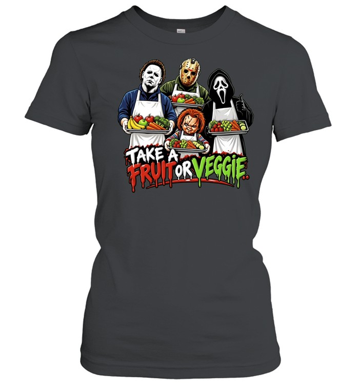 ichael Myers Jason Voorhees Ghostface Chucky Horror Movie take a fruit or veggie Women T-Shirt