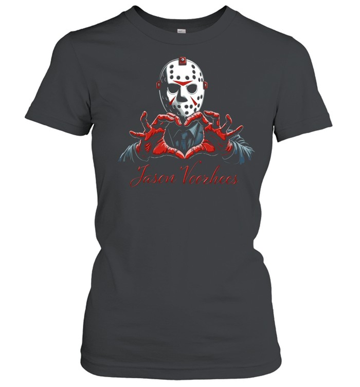Jason Voorhees Friday the 13th horror character making heart hands sign Women T-Shirt