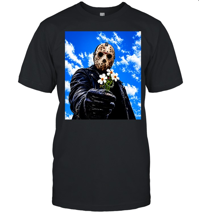 Jason Voorhees Friday the 13th horror movie character offering flowers Unisex T-Shirt