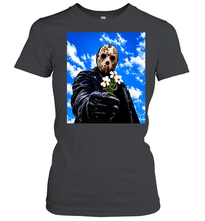 Jason Voorhees Friday the 13th horror movie character offering flowers Women T-Shirt