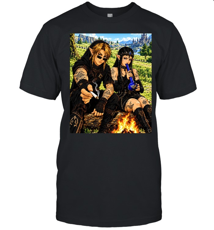 Link Zelda The Legend of Zelda Video Game Elf Couple Smoking By Fire Unisex T-Shirt