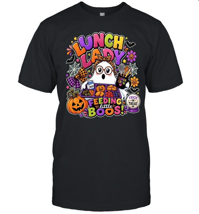 Lunch Lady Ghost Feeding Little Boos Halloween Lunch Crew Trick or Treat Unisex T-Shirt
