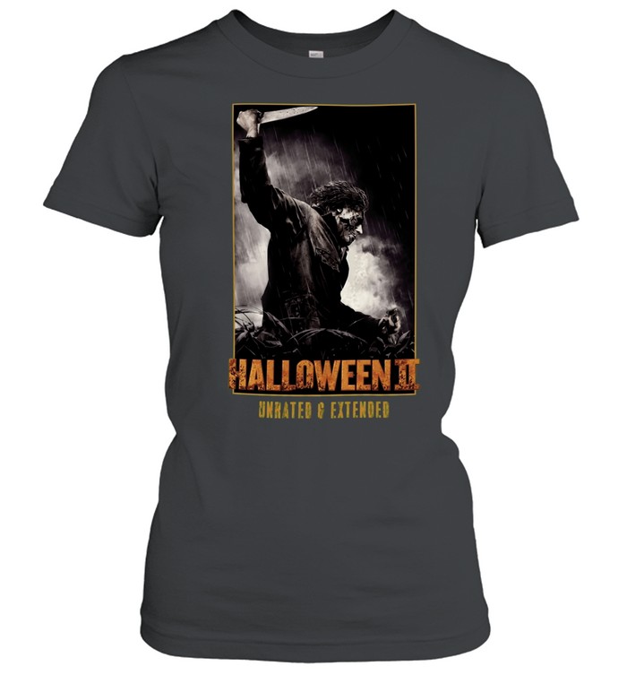 Michael Myers Halloween Holiday Unrated and Extended Man Holding Knife Rain Grass Women T-Shirt