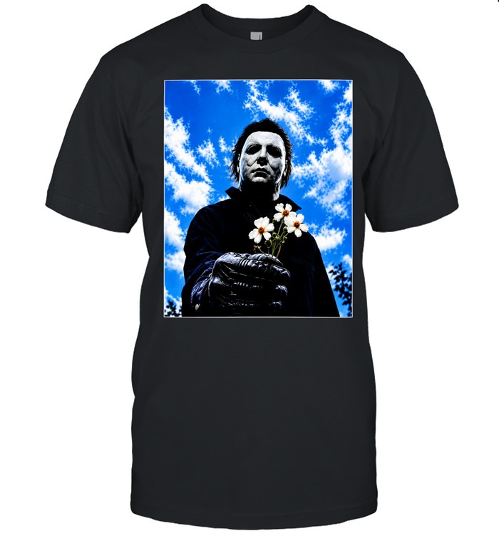 Michael Myers Halloween horror movie character holding white flowers Unisex T-Shirt
