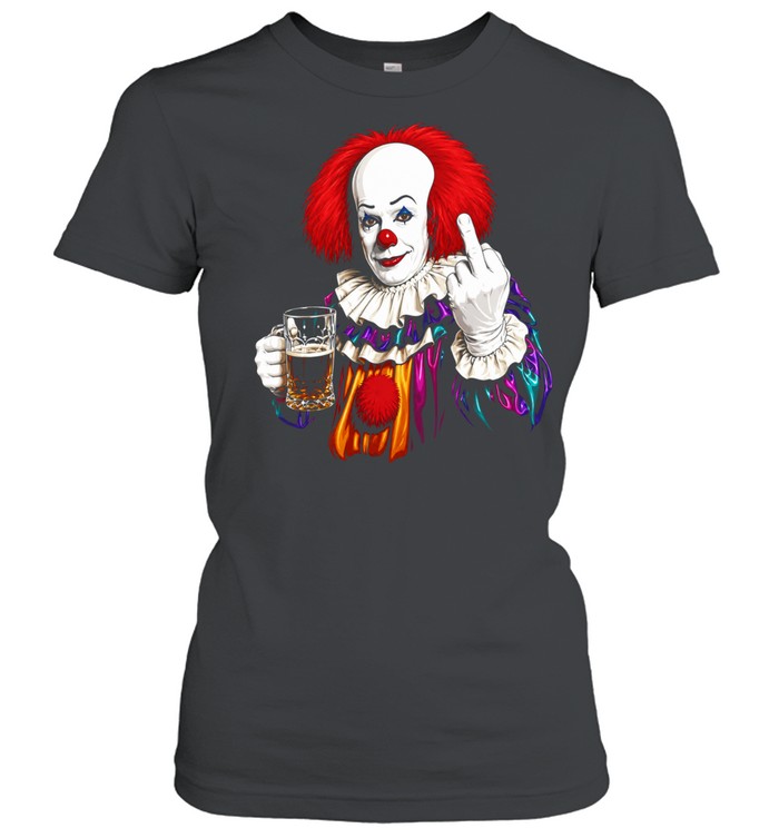 Pennywise the Dancing Clown It Franchise flipping middle finger with beer Women T-Shirt