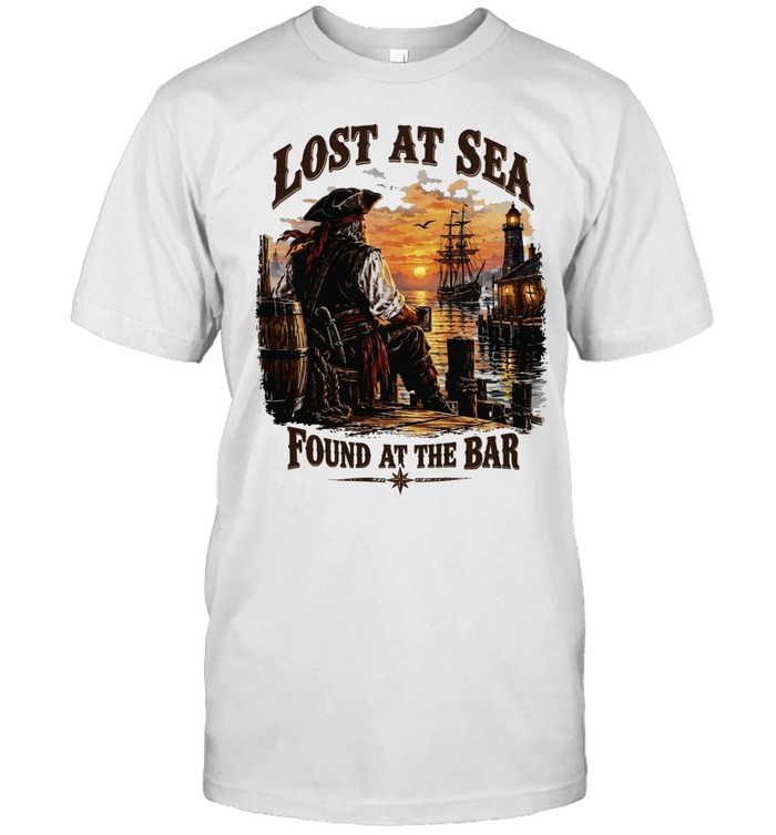 Pirate Lost at Sea Found at the Bar Sunset Lighthouse Nautical Tavern Graphic Unisex T-Shirt