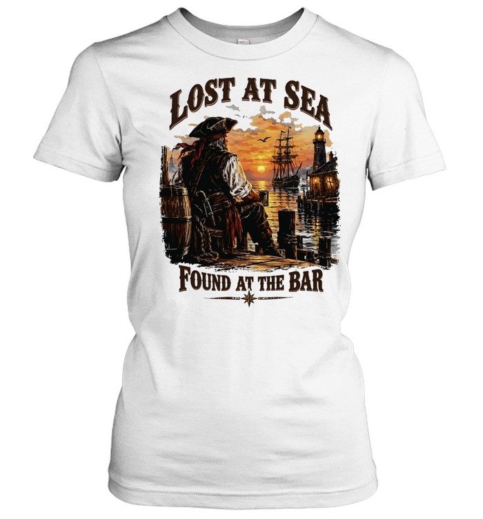 Pirate Lost at Sea Found at the Bar Sunset Lighthouse Nautical Tavern Graphic Women T-Shirt
