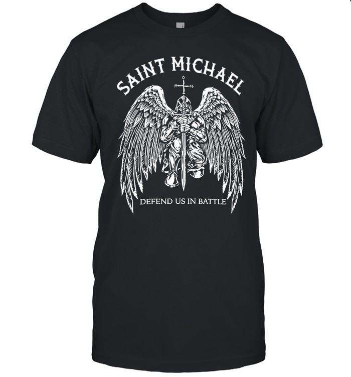 Saint Michael Defend Us In Battle Kneeling Archangel Knight Holding Sword Wings Unisex T-Shirt
